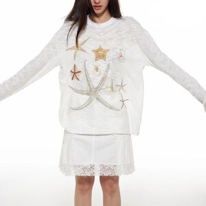 Korean White Starfish Graphic Long Sleeves T-Shirt